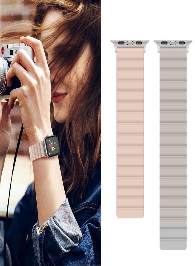 Anlinser Magnetic Bands Compatible with Apple Watch Band 49/46/45 44/42/41/40/38mm, Women Men Double Side Reversible Strap for iWatch Ultra 3-1 Series 11/10/9/8/7-1 SE (42/41/40/38, Starlight/Pink) - Image 3