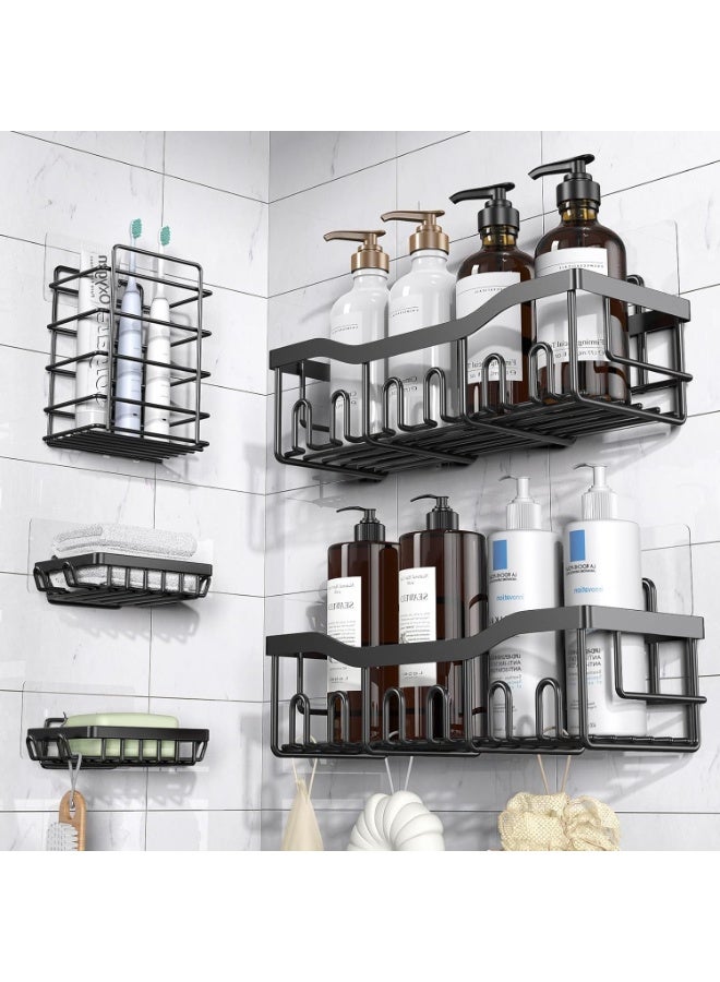 Double B traders 5-Piece Shower Caddy Set – Stick-On Rustproof Racks, Sleek Stainless Steel Storage for Bathroom & Kitchen - Image 1