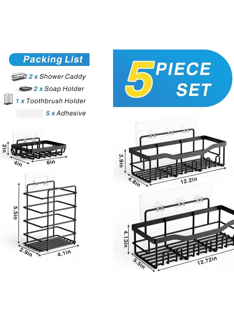 Double B traders 5-Piece Shower Caddy Set – Stick-On Rustproof Racks, Sleek Stainless Steel Storage for Bathroom & Kitchen - Image 3