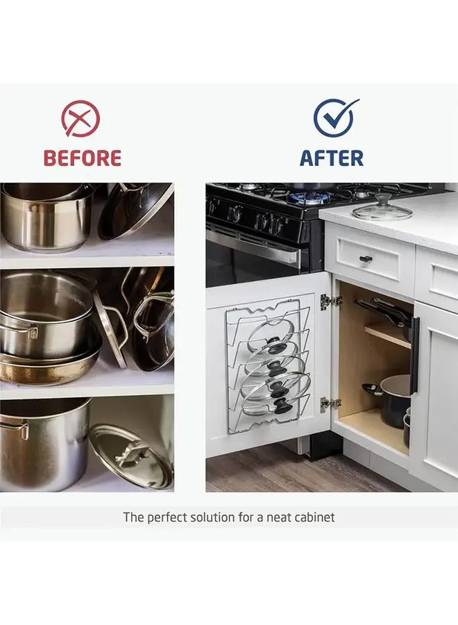 1pc Heavy Duty Stainless Steel Pot Lid And Pan Organizer Vertical Kitchen Storage Shelf Wall Mounted Cabinet Rack For Home Or Restaurant Easy Installation Modern Design Compact Storage High Quality Solution For Small Spaces - Image 2