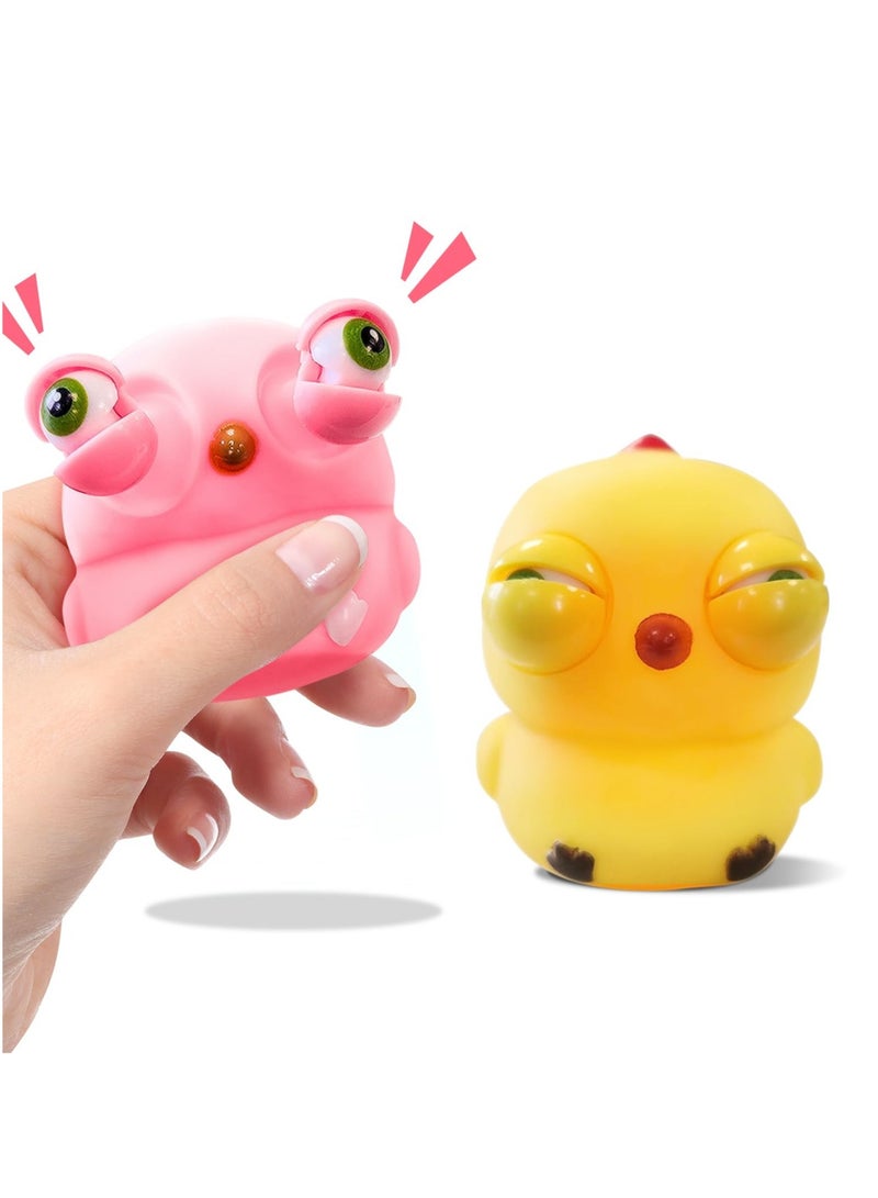Excefore Chicken Squeeze Toys, 2 Pcs Funny Stress Relief Squishy Toys, with Pop Out Eyes, Funny Stretch Animal Splat Toys, Squeeze Stress Relief Toys for Adults, for Kids and Adults - Image 1