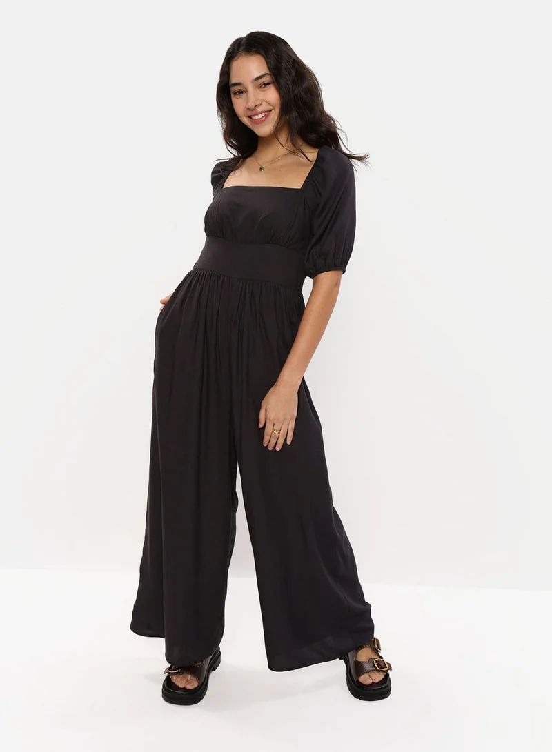 American Eagle Puff Sleeve Wide Leg Jumpsuit