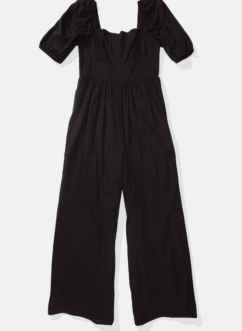 American Eagle Puff Sleeve Wide Leg Jumpsuit