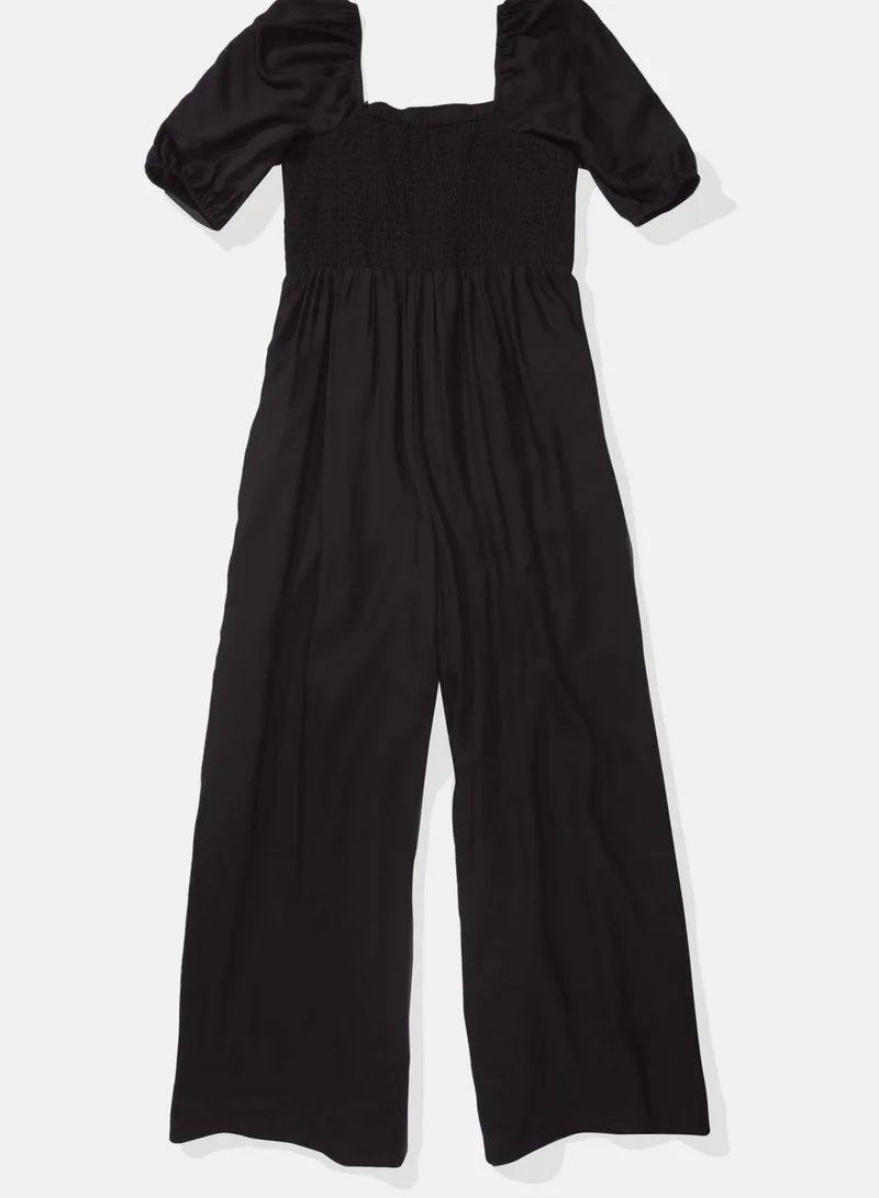 American Eagle Puff Sleeve Wide Leg Jumpsuit