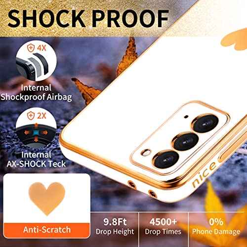 Shorogyt (3in1 Heart Case for Samsung Galaxy Note 20 5G/4G 6.7 Inch Women Cute Aesthetic Love Hearts Pattern Girls White Gold Luxury Girly Design Cases Trendy Cover+Chain for Note20 Note20 5G - Image 3