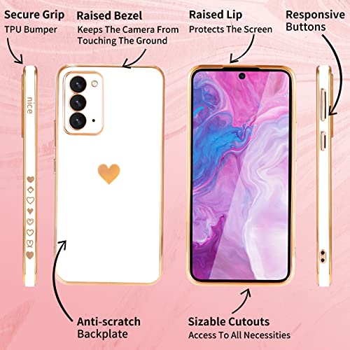 Shorogyt (3in1 Heart Case for Samsung Galaxy Note 20 5G/4G 6.7 Inch Women Cute Aesthetic Love Hearts Pattern Girls White Gold Luxury Girly Design Cases Trendy Cover+Chain for Note20 Note20 5G - Image 5