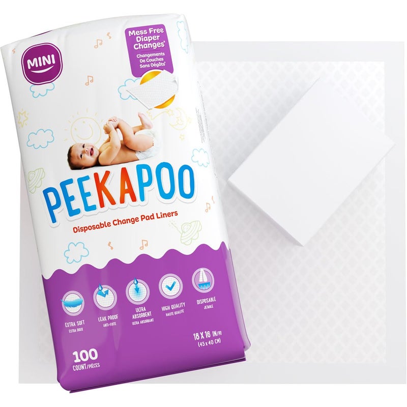 Peekapoo Mini 100 Pack Disposable Changing Pads for Baby 18 Inches x 16 Inches Disposable Waterproof Liners Diaper Changing Pad Protector Mat
