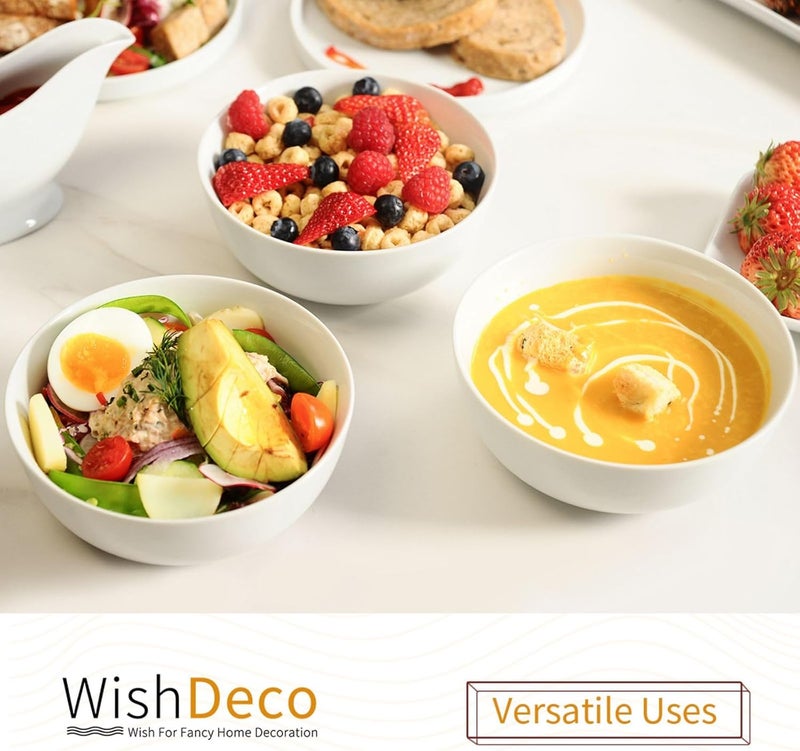 WishDeco Cereal Bowls Set of 4, Ceramic Soup Bowls 600 ml / 20 oz, Breakfast Bowl ∅15 cm / 6 inch, White Bowl for Dessert, Oatmeal, Pasta, Noodle, Salad, Rice, Microwave & Dishwasher Safe - Image 4