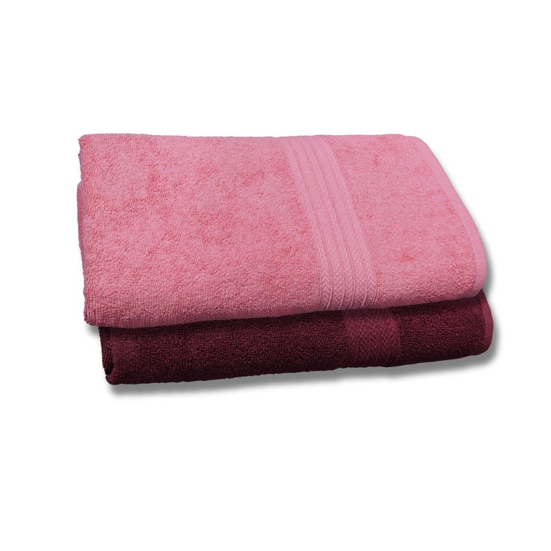 Dreamscape 100% Cotton 550 GSM Bath Towel Set of 2, Size 70 x 145 cm, Burgundy & Rose - Image 1
