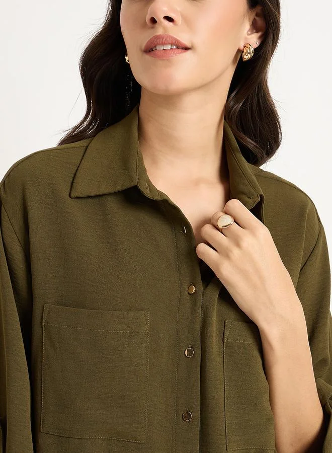 Femmella Femmella Olive Dual Pocket Shirt and Capri Co-Ords