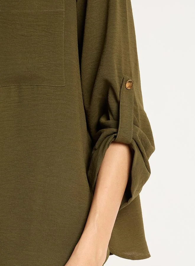 Femmella Femmella Olive Dual Pocket Shirt and Capri Co-Ords