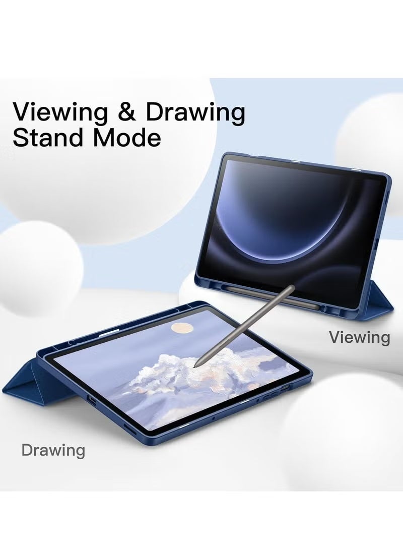 جراب لجهاز Tab S9 FE (مقاس 10.9 بوصة) مع حامل لقلم S Pen - غطاء حماية قابل للطي ثلاثي الطيات ومصنوع من مادة TPU المرنة، يدعم شحن قلم S Pen وخاصية التنبيه/السكون التلقائي - لون أزرق كحلي - Image 5