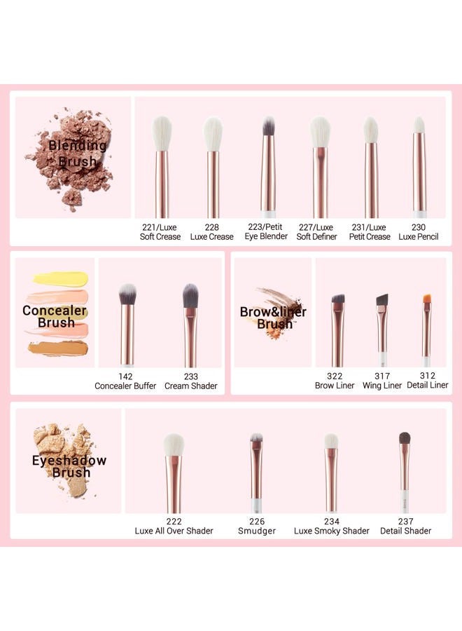 Jessup Eye Makeup Brush Set Professional 15pcs White/Rose Gold Premium Natural-synthetic Eye Shadow Blending Concealer Eye & Brow Liner Brushes, T217 - Image 2