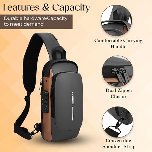 TS WITH TECHSUN Waterproof Polyester Slim Unisex Crossbody Sling Bag Chest Backpack Men's Shoulder Bag, Leisure Travel Handbag, Hard Shell Anti-Theft Chest Bag - Image 4