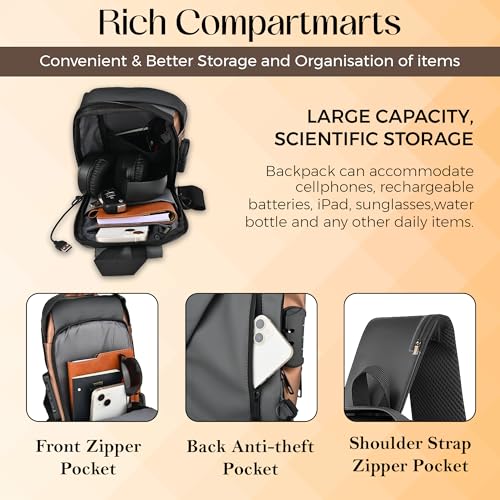 TS WITH TECHSUN Waterproof Polyester Slim Unisex Crossbody Sling Bag Chest Backpack Men's Shoulder Bag, Leisure Travel Handbag, Hard Shell Anti-Theft Chest Bag - Image 3