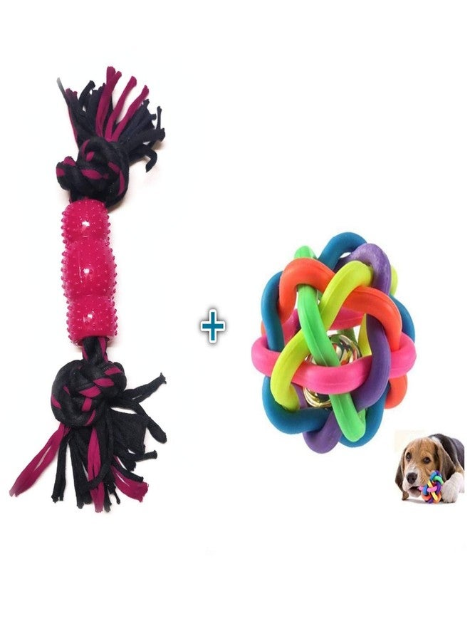 PETLICIOUS & MORE لعبة حبل للجراء من بيتليشوس آند مور، لعبة حبل للكلاب الصغيرة، لعبة حبل على شكل طبلة، كرة للجراء، كرة قوس قزح، كرة للكلاب (قد يختلف اللون) - عبوة من قطعتين - Image 1