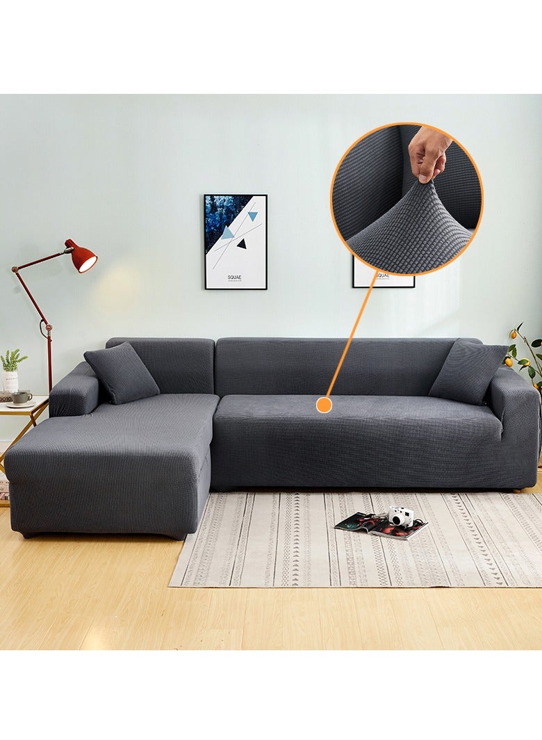 DUNISO Couch Slipcover L Shape Sofa Cover, Composed of a two-seat sofa cover and a three-seat sofa cover,High weight fully wrapped elastic sofa cover with Corn silk fabric,Sofa protective cover, anti slip cover, furniture protector,for L-shaped sofa which five people to sit on - Image 1