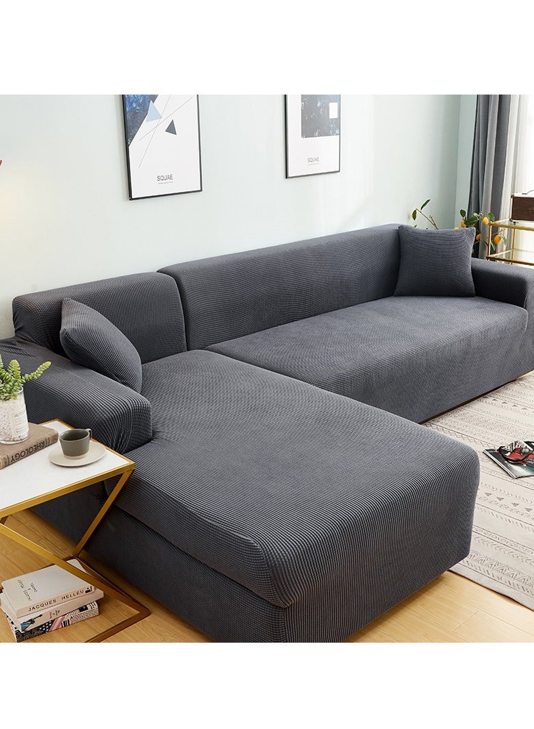 DUNISO Couch Slipcover L Shape Sofa Cover, Composed of a two-seat sofa cover and a three-seat sofa cover,High weight fully wrapped elastic sofa cover with Corn silk fabric,Sofa protective cover, anti slip cover, furniture protector,for L-shaped sofa which five people to sit on - Image 2