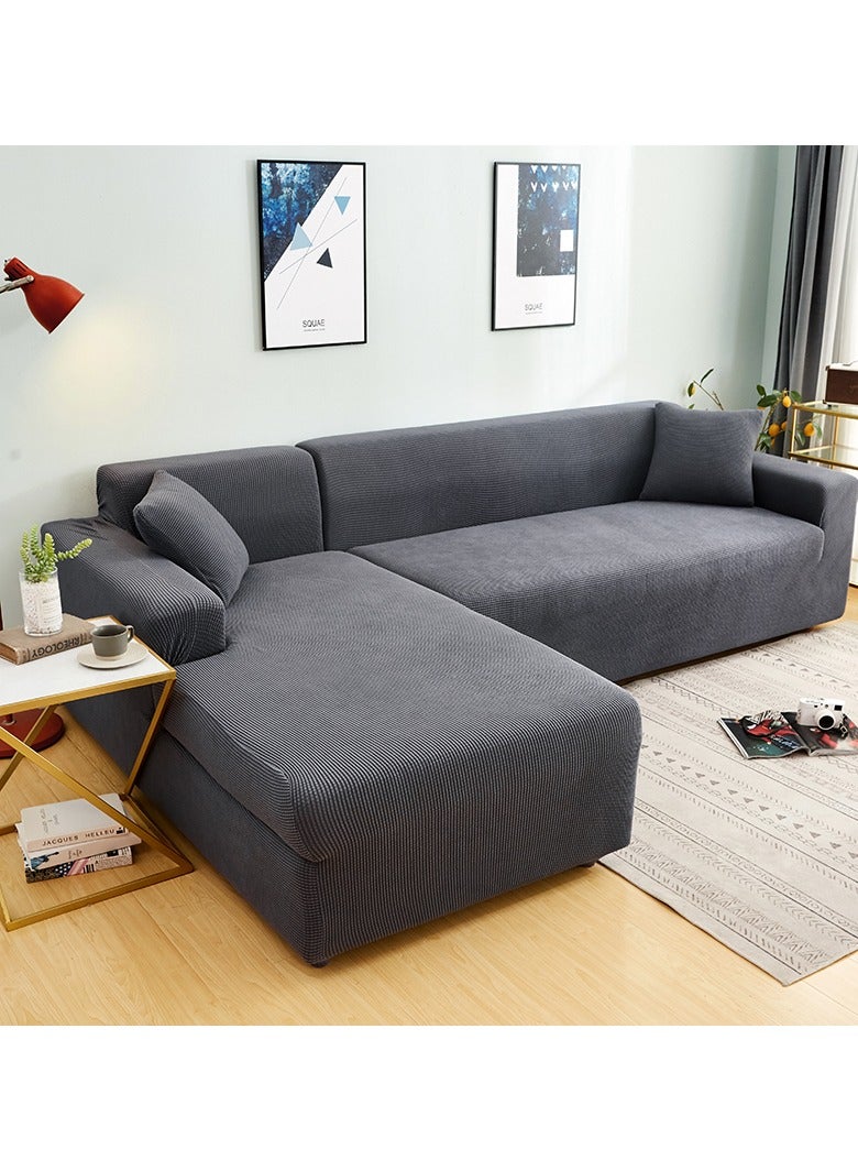 DUNISO Couch Slipcover L Shape Sofa Cover, Composed of a two-seat sofa cover and a three-seat sofa cover,High weight fully wrapped elastic sofa cover with Corn silk fabric,Sofa protective cover, anti slip cover, furniture protector,for L-shaped sofa which five people to sit on - Image 3