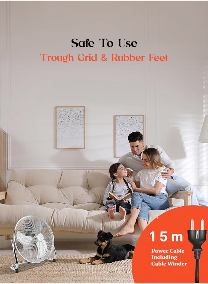 مودي مروحة أرضية عالية السرعة مقاس 16 بوصة، مروحة قوية لتدوير الهواء، إمالة قابلة للتعديل، منخفضة الضوضاء، موفرة للطاقة، إطار معدني شديد التحمل، تبريد للمنزل والمكتب - Image 2