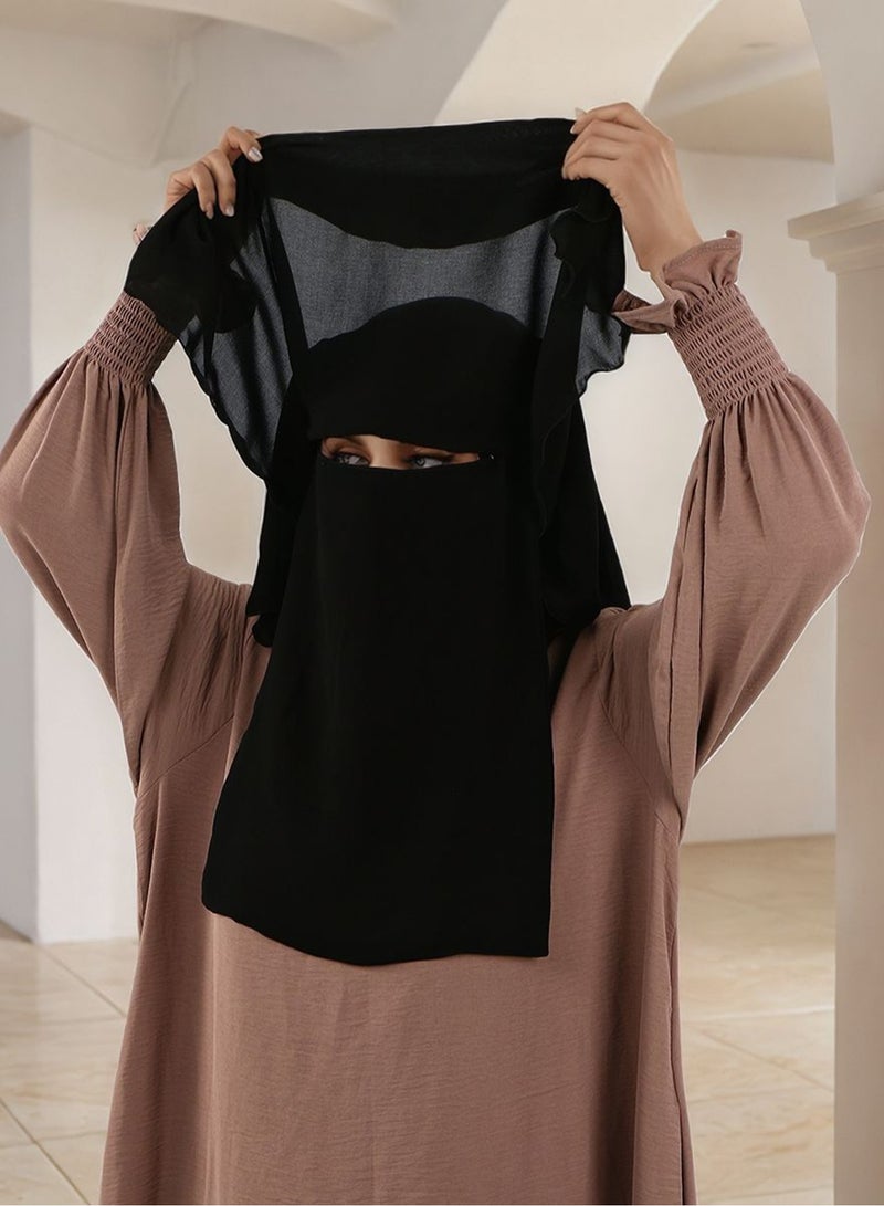 Three Layer Niqab, Soft Chiffon Muslim Veil Face Cover, Full Hijab Prayer Face Mask for Women Men - Image 1