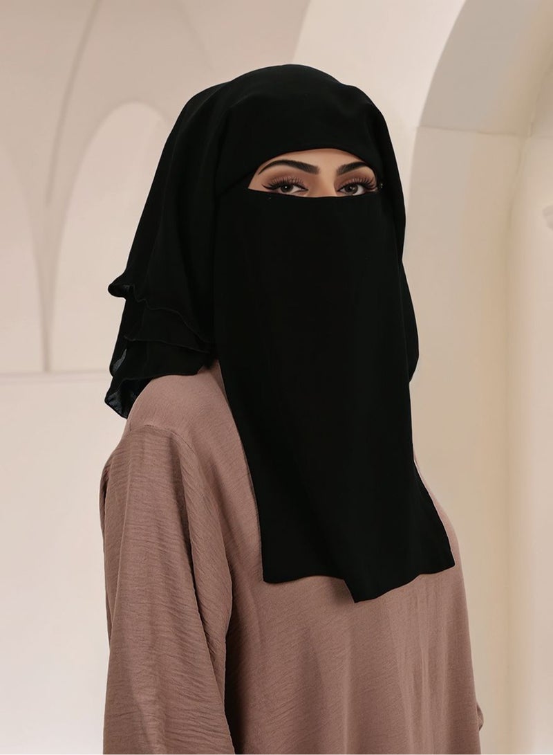 Three Layer Niqab, Soft Chiffon Muslim Veil Face Cover, Full Hijab Prayer Face Mask for Women Men - Image 2