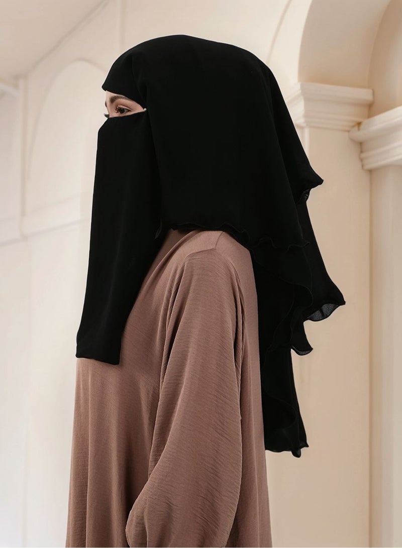 Three Layer Niqab, Soft Chiffon Muslim Veil Face Cover, Full Hijab Prayer Face Mask for Women Men - Image 3