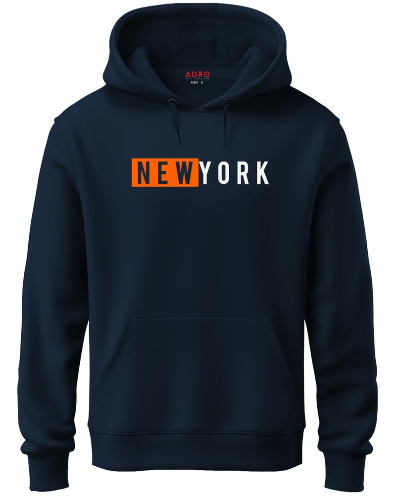 ADRO Men's Cotton Neck Hooded Sweatshirt (H20-M-NKY-NB_Navy_XL) - Image 1