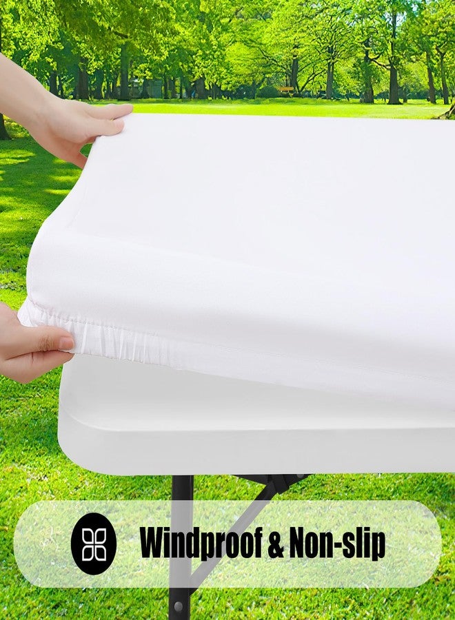 Smiry 2 Pack Rectangle Picnic Table Cloth, Waterproof Elastic Fitted Tablecloths, Washable Polyester Rectangular Patio Table Cover for Camping, Indoor and Outdoor (White, 30"x72") - Image 2