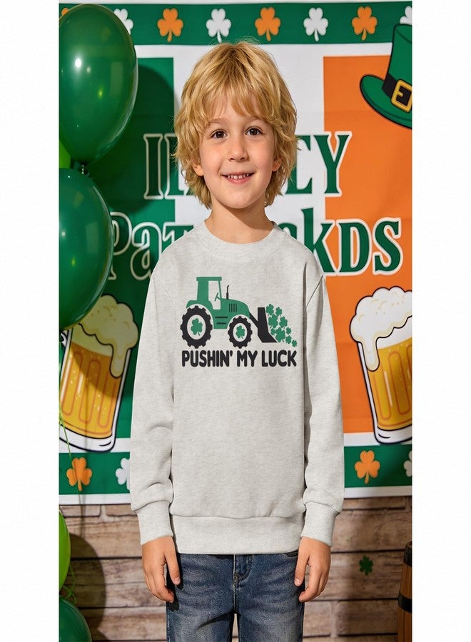 Blithestars Toddler Boy St. Patricks Day Sweatshirt Truck Shamrock Graphic Lucky Shirt Long Sleeve Irish Clover Pullover Tops (Grey, 4-5T) - Image 4