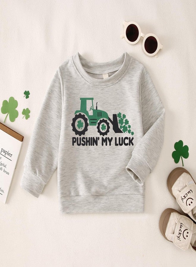 Blithestars Toddler Boy St. Patricks Day Sweatshirt Truck Shamrock Graphic Lucky Shirt Long Sleeve Irish Clover Pullover Tops (Grey, 4-5T) - Image 5