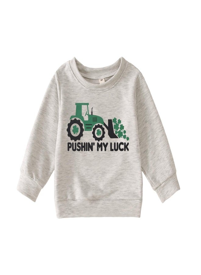 Blithestars Toddler Boy St. Patricks Day Sweatshirt Truck Shamrock Graphic Lucky Shirt Long Sleeve Irish Clover Pullover Tops (Grey, 4-5T) - Image 1