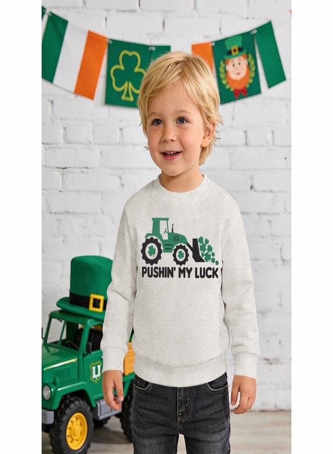 Blithestars Toddler Boy St. Patricks Day Sweatshirt Truck Shamrock Graphic Lucky Shirt Long Sleeve Irish Clover Pullover Tops (Grey, 4-5T) - Image 2