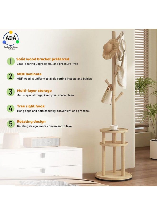 ADA ADA® Premium Coat Rack Freestanding, Entryway Coat Hanger Stand with Storage Shelf, Hall Tree With 6 Hooks, Standing Coat Rack, Floor Standing Solid Wood Tree Stand - (40 x 40 x 163cm) - Natural  - Image 3