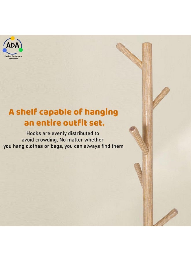 ADA ADA® Premium Coat Rack Freestanding, Entryway Coat Hanger Stand with Storage Shelf, Hall Tree With 6 Hooks, Standing Coat Rack, Floor Standing Solid Wood Tree Stand - (40 x 40 x 163cm) - Natural  - Image 2