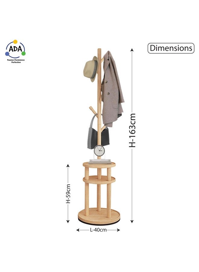 ADA ADA® Premium Coat Rack Freestanding, Entryway Coat Hanger Stand with Storage Shelf, Hall Tree With 6 Hooks, Standing Coat Rack, Floor Standing Solid Wood Tree Stand - (40 x 40 x 163cm) - Natural  - Image 4