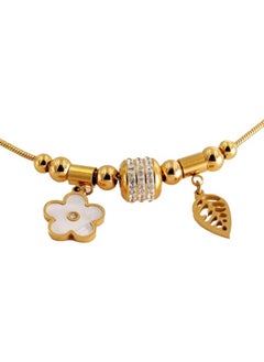 KAAF CREATIONS 18k Gold Plated Stainless Steel Charm Bracelet, 17 cm, with Leaf and four Flower Charms, added Cubic Zirconia  - Image 2