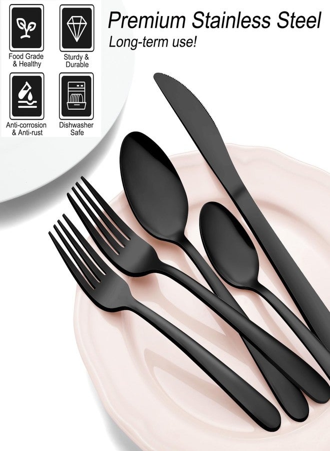 Pleafind 72Pcs Black Silverware Sets for 12 - Dishwasher Safe, Flatware Set with Steak Knives, Stainless Steel Cutlery Set, Include Forks Spoons and Knives Set, Utensil Sets for Home Restaurant - Image 4