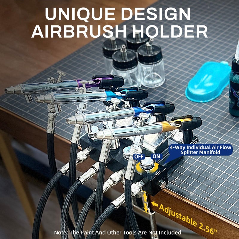 أوفير 6X 0.35mm Dual Action Airbrush Guns Set with 5 Strips of Air Brush Hoses and Airbrush Holder can Hold Up to 4 Airbrushes, Airbrush Kit Air Brush Gun for Model, Body, Cake, Crafts Painting - Image 4
