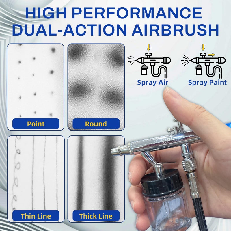 أوفير 6X 0.35mm Dual Action Airbrush Guns Set with 5 Strips of Air Brush Hoses and Airbrush Holder can Hold Up to 4 Airbrushes, Airbrush Kit Air Brush Gun for Model, Body, Cake, Crafts Painting - Image 3