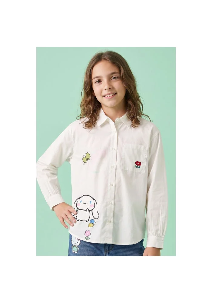 أر أند بي Cinnamoroll Print Shirt with Classic Collar and Long Sleeves
