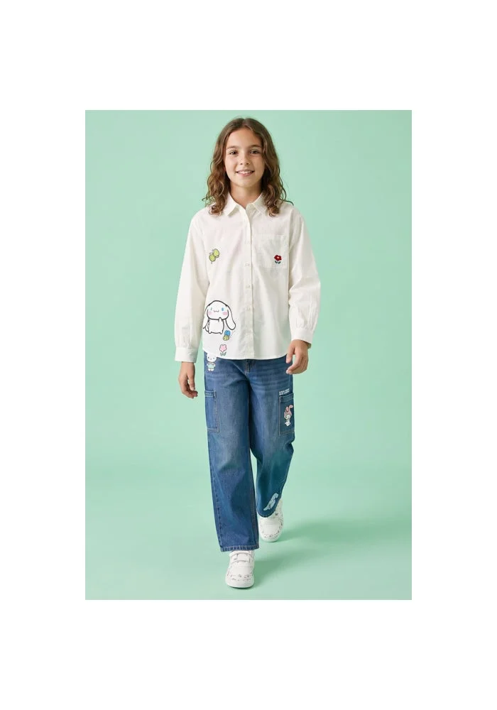 أر أند بي Cinnamoroll Print Shirt with Classic Collar and Long Sleeves