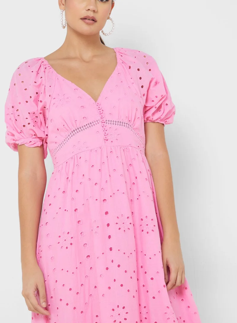 ELLA Eyelet Puff-Sleeve Dress