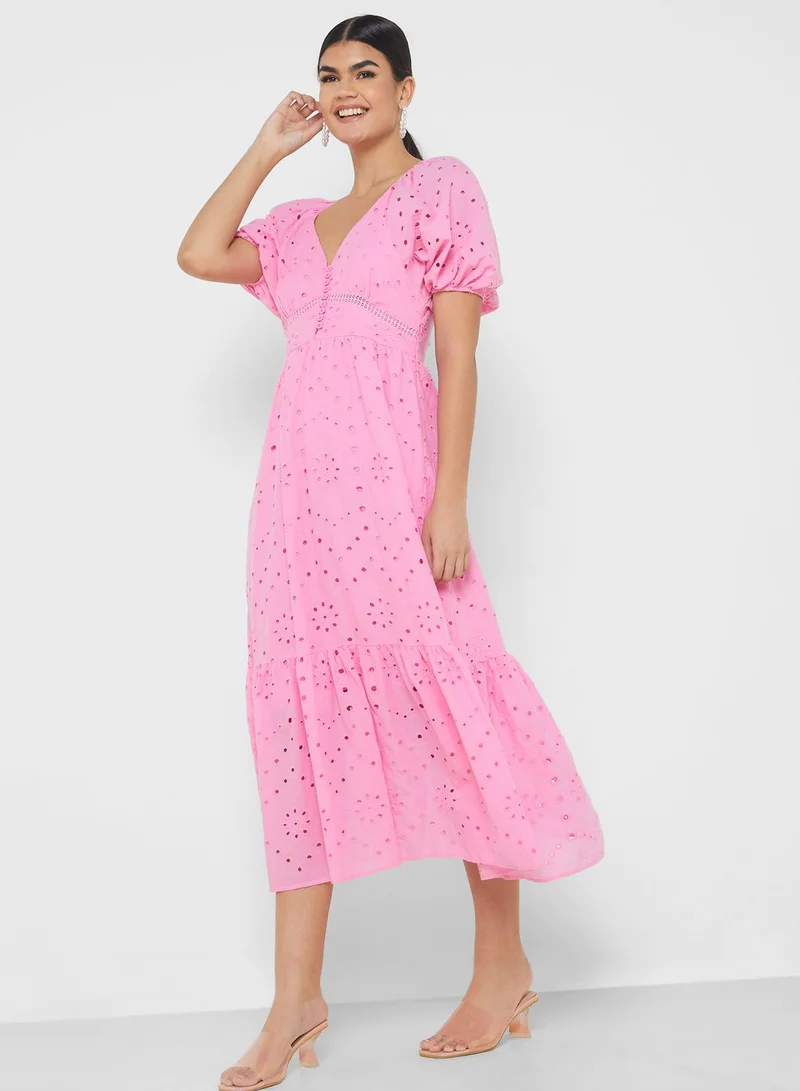 ELLA Eyelet Puff-Sleeve Dress