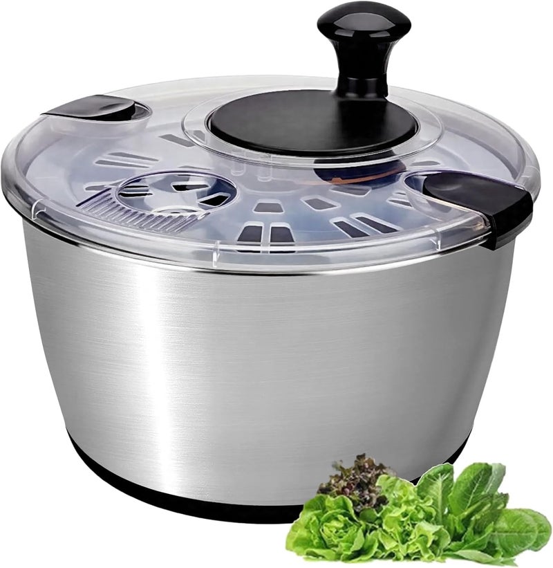 SveBake Salad Spinner 6.34Qt, Stainless Steel Large Lettuce Dryer, BPA-Free Vegetable & Fruit Washer with Drain, Easy Clean Bowl, Non-Slip Base, Transparent Lid - Image 1