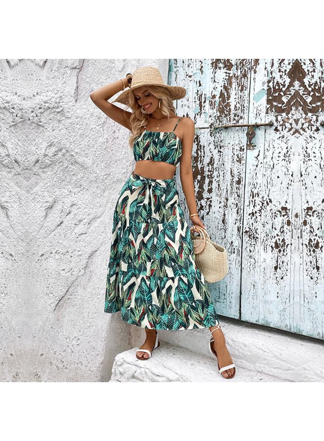 Summer Fashion Holiday Printed Suspender Set Two Piece, Women's - Image 1