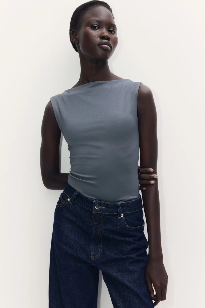 H&M Boat-neck microfibre top