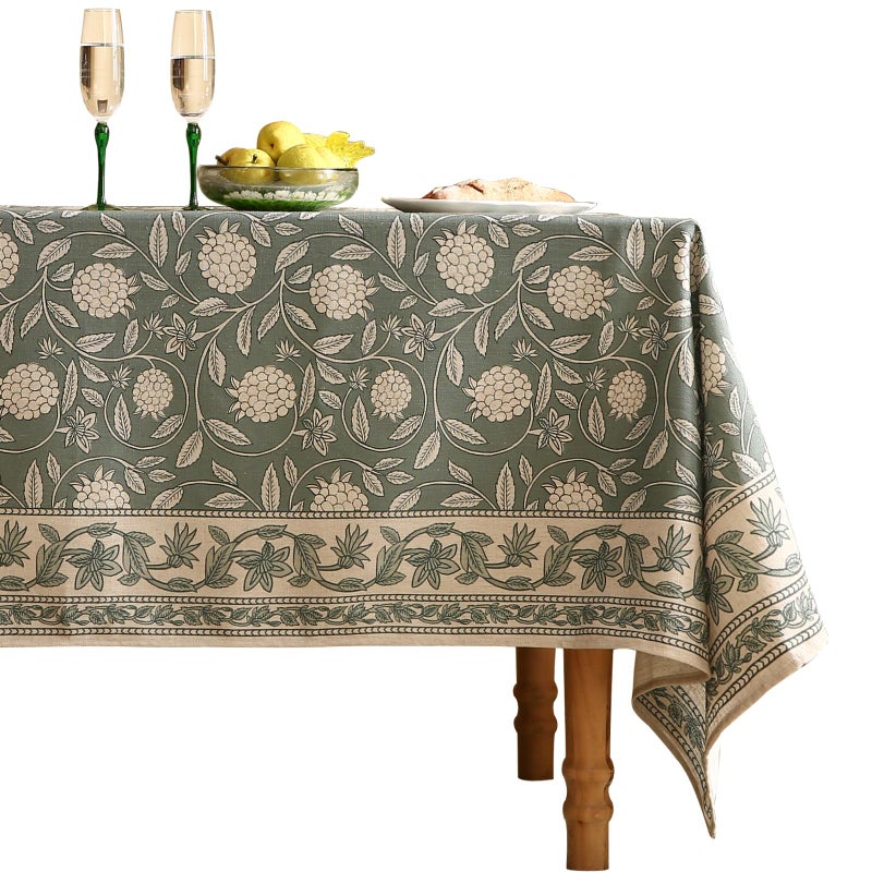 ISAENNE Designer Grayish Green Linen Small Square Tablecloth,Floral Stain Resistant Table Cloth,Vintage Decor Tablecloths for Dining Thanksgiving Kitchen Party,55"x55"-Andrew A - Image 1