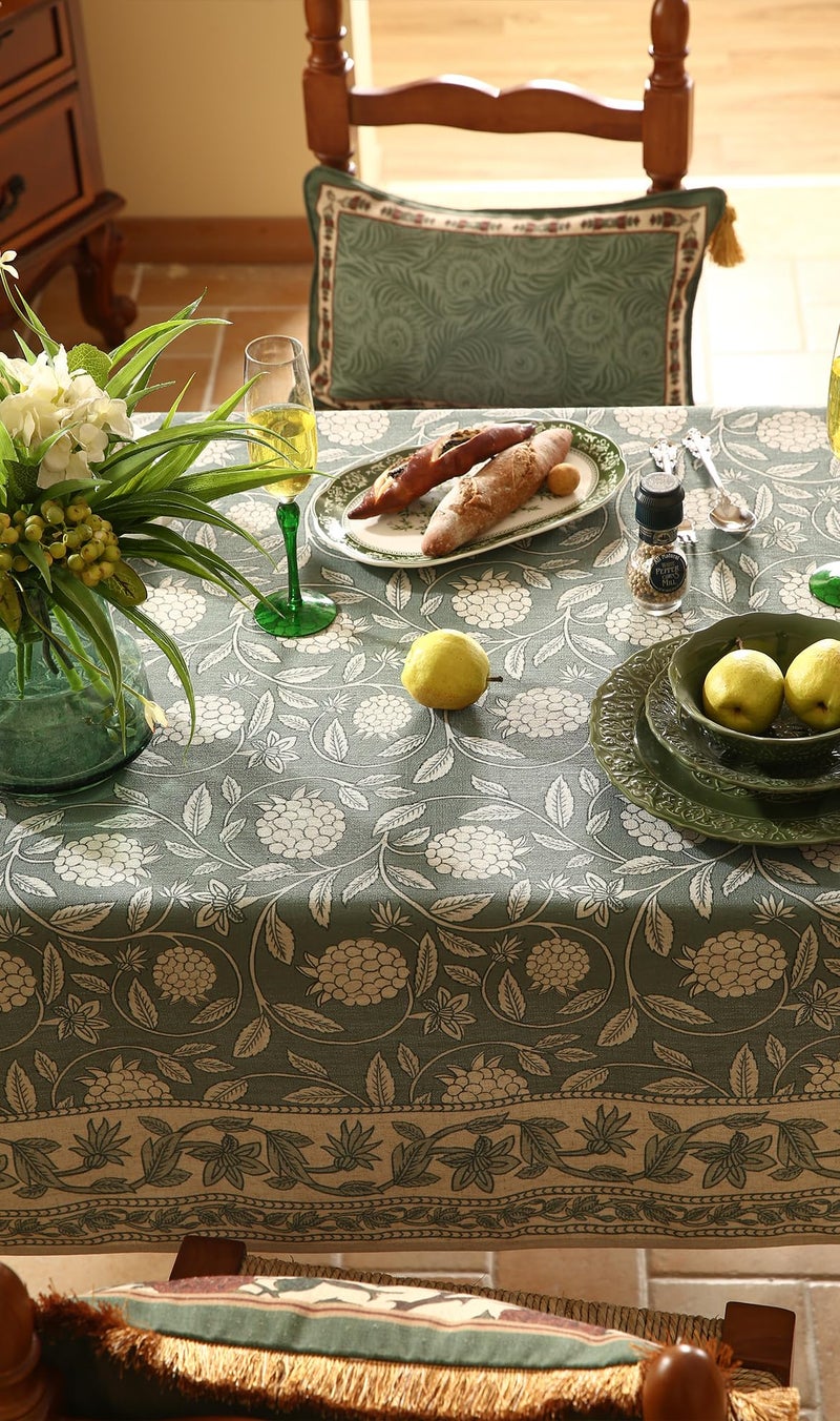 ISAENNE Designer Grayish Green Linen Small Square Tablecloth,Floral Stain Resistant Table Cloth,Vintage Decor Tablecloths for Dining Thanksgiving Kitchen Party,55"x55"-Andrew A - Image 4