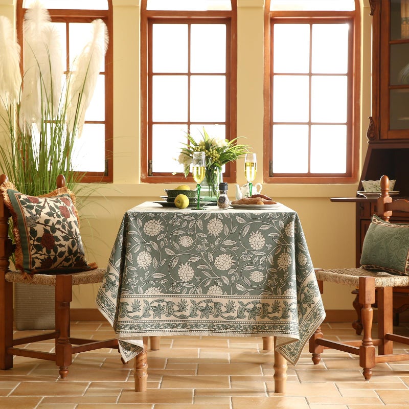 ISAENNE Designer Grayish Green Linen Small Square Tablecloth,Floral Stain Resistant Table Cloth,Vintage Decor Tablecloths for Dining Thanksgiving Kitchen Party,55"x55"-Andrew A - Image 3